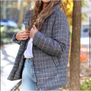 Something Navy Plaid Puffer Coat